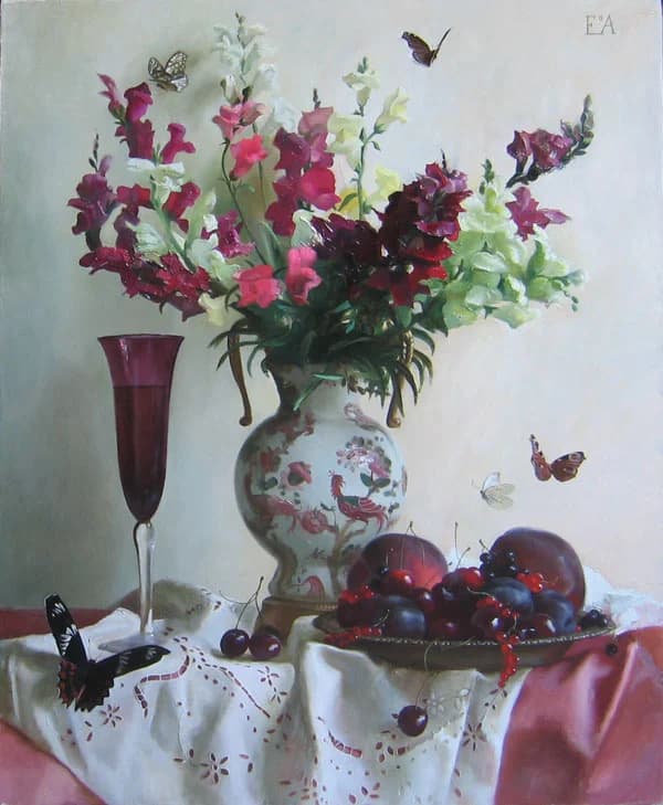 Цветы и цейлонский птицекрыл  65х80 х.м.