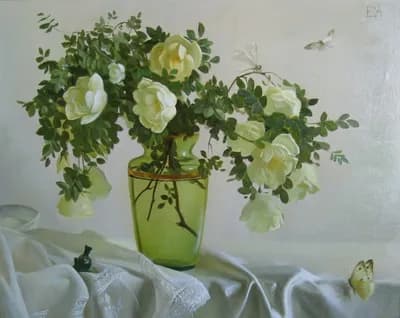 Белый шиповник, 40х35, х/м, 2004