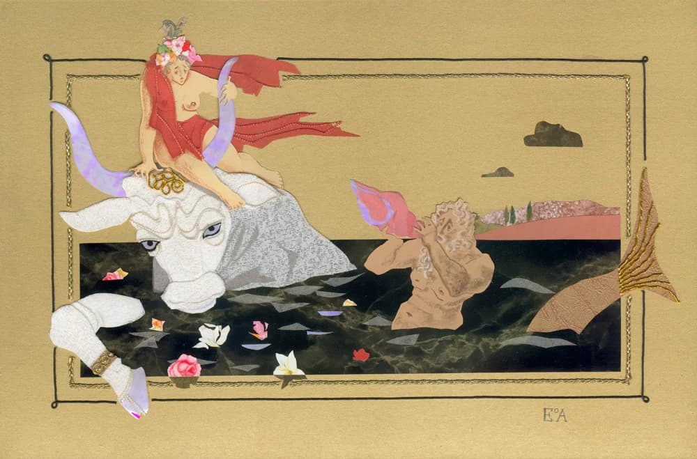 Похищение Европы. Серия МИФЫ ДРЕВНЕЙ ГРЕЦИИ. 40х30, коллаж, 2003-2008