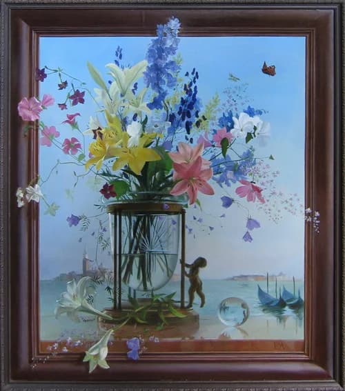 Цветы и купидон.