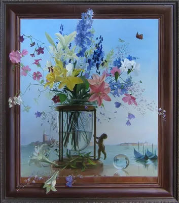 Цветы и купидон.